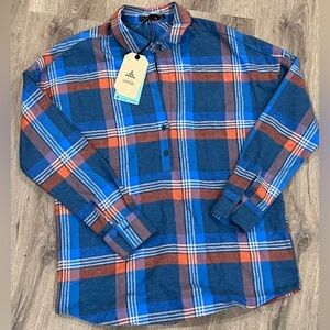 NWT Prana XS Dante Flannel Top Tunic Soft Brushed Cotton Admiral Blue Shirt